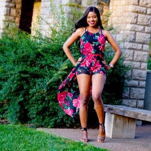 Red and Black Sweet Storm Floral Romper